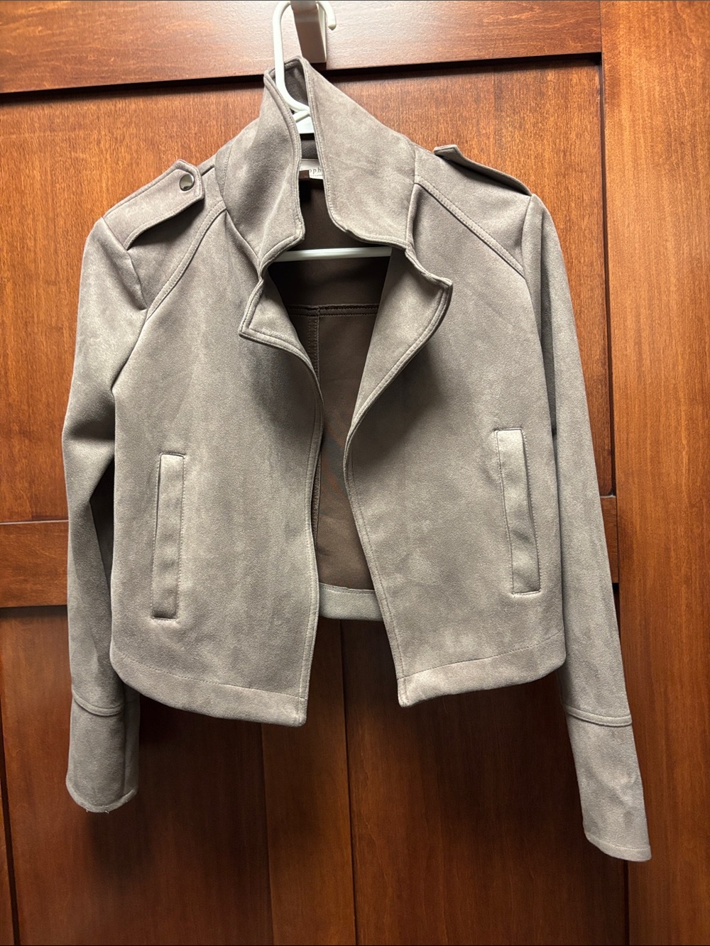 Philosophy Taupe Suede-Look Cropped Bomber Jacket